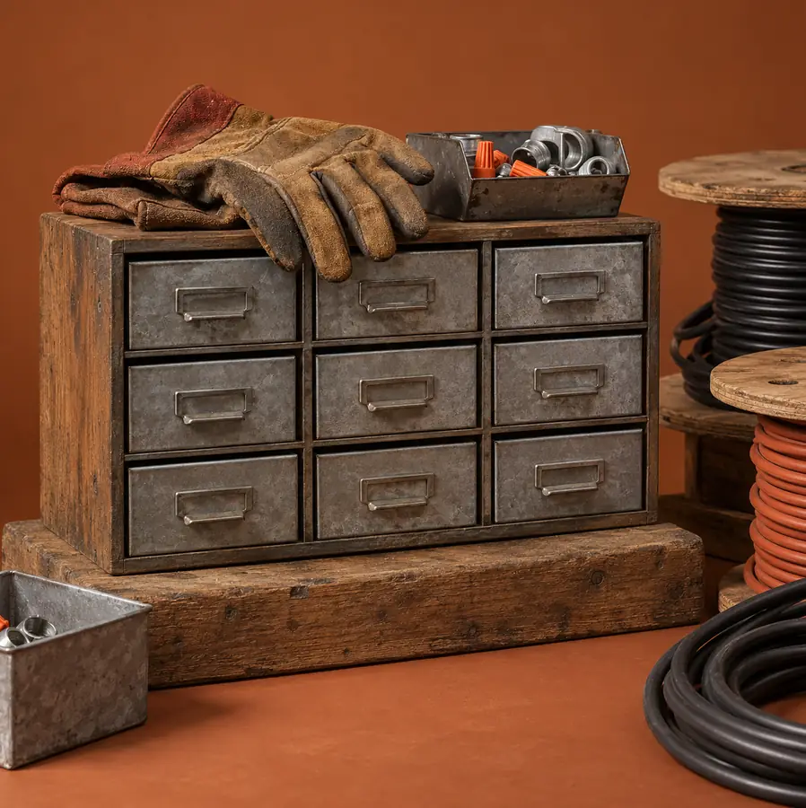 Illustration of electrical contractors equipment and workspace