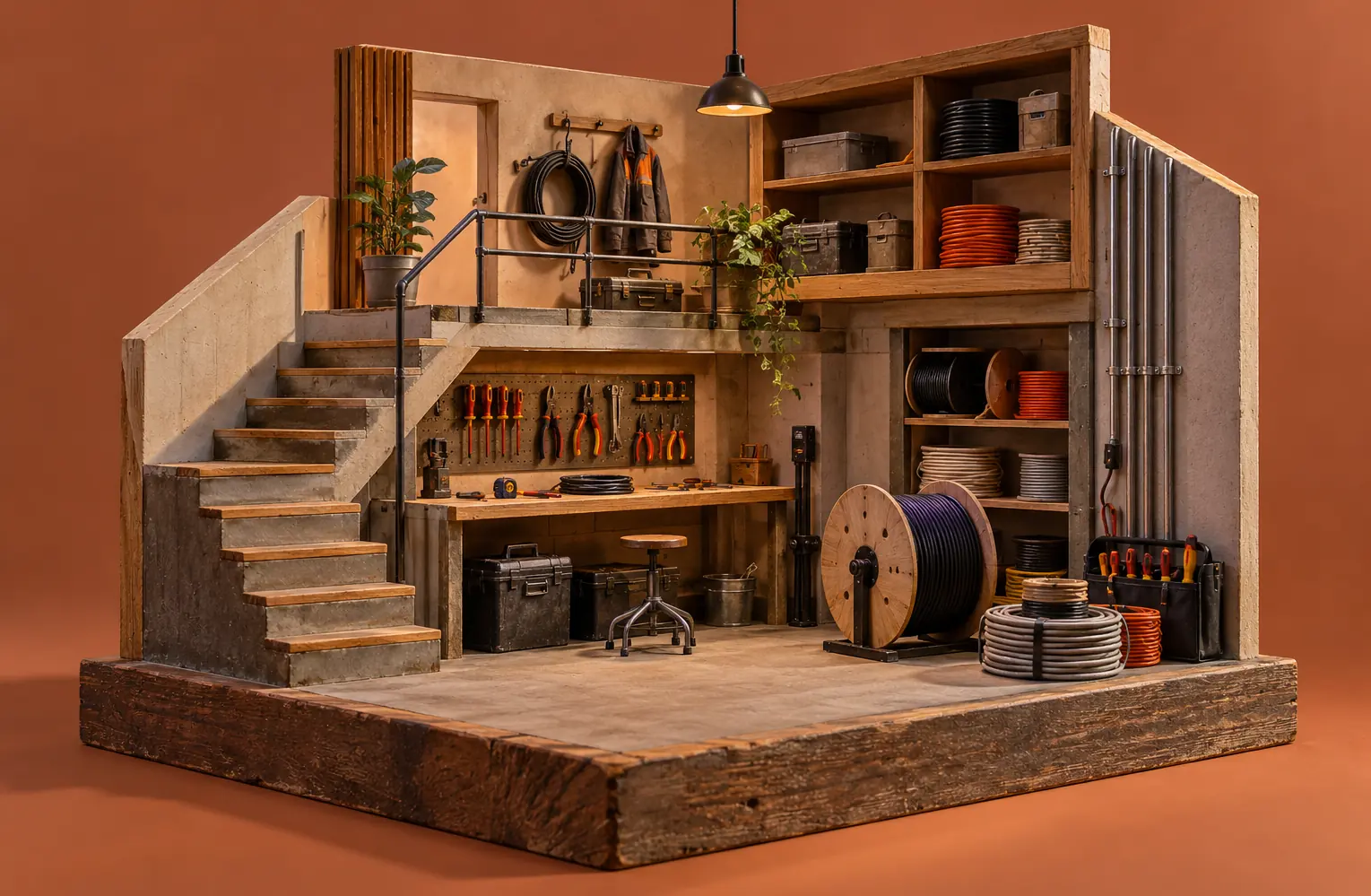 Illustration of electrical contractors and their working space