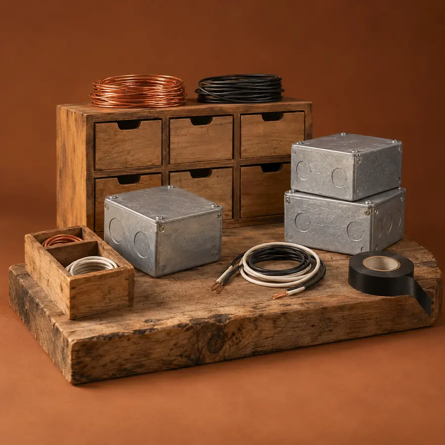 Illustration of electrical contractors equipment and workspace